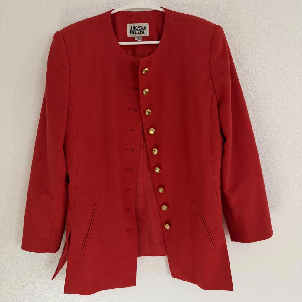 Vintage 80’s Red Suit Jacket with Gold Size 10 / L Business Chic Workwear